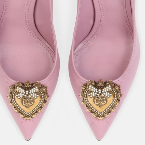 DOLCE & GABBANA QUILTED NAPPA LEATHER DEVOTION PUMPS IN PINK SIZE US 8.5 - Picture 6 of 8